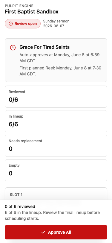 Pastor Review App — CDP Screenshot