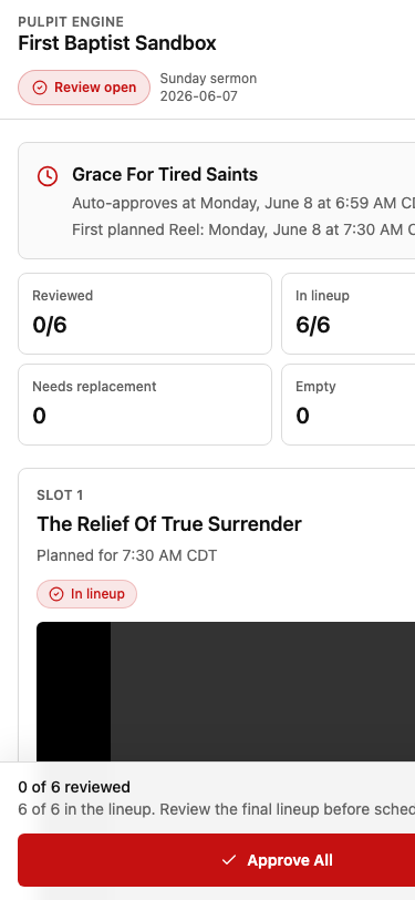 Pastor Review App — Mobile View (375px)